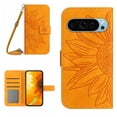 thumbnail image 1 of For Google Pixel 10 / Pixel 10 Pro 6.3" Sunflower  Embossed Strong Magnetic Attachment/Closure, Card Slots/Pocket, PU Leather Flip Wallet Case With Adjustable Shoulder Strap,Yellow, 1 of 10