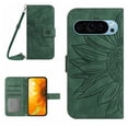 thumbnail image 1 of For Google Pixel 10 / Pixel 10 Pro 6.3" Sunflower  Embossed Strong Magnetic Attachment/Closure, Card Slots/Pocket, PU Leather Flip Wallet Case With Adjustable Shoulder Strap,Green, 1 of 10