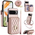 thumbnail image 1 of For Google Pixel 10 / Pixel 10 Pro RFID Blocking Wallet Case Magnetic Flip Cover Multi-Card Slots Zipper Pocket With 360 ° Rotating Ring Holder Detachable Shoulder Strap And Wrist Strap,Rose gold, 1 of 10