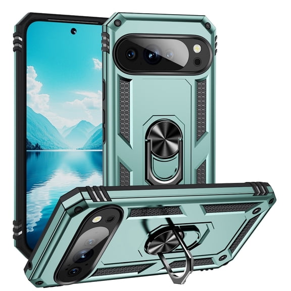 for Google Pixel 10 Pro 6.3-inch Phone Case, Impact Resistant Metal Ring Magnetic Support Kickstand Drop Protector Cover for Google Pixel 10 Pro 6.3-inch,Green,For Google Pixel 10 Pro