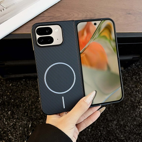 For Google Pixel 10 Pro Fold Magnetic Phone Case,Anti-Scratch Fiber Pattern PU Leather Back,Compatible with Mag-Safe,Ultra Slim Shockproof Anti-fall Protection Rugged Phone Case,Darkblue