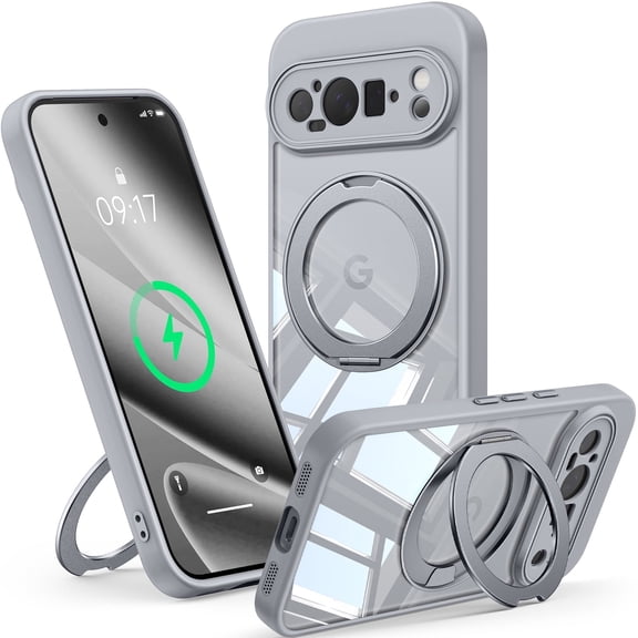JETeacka for Google Pixel 10 Pro XL Case, M 360° Rotatable Stand, Lens Protection Shockproof Magnetic Anti-Yellowing, Gray