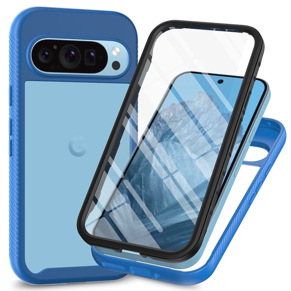for Google Pixel 10 Pro XL Case with Built in Screen Protector, Shockproof Soft TPU Bumper Rugged Clear Hard PC Back Shell Anti-Scratch All-inclusive Cover for Google Pixel 10 Pro XL,Deep Blue