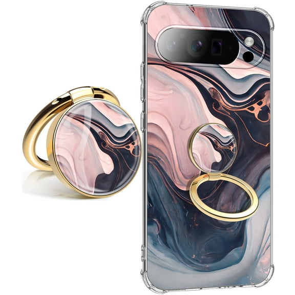 for Google Pixel 10 Pro XL Case Camera Lens Protector, [Flowers Slim]+[Anti-Drop Shockproof Protective] Soft TPU Women Stylish Pixel 10 Phone Covers 6.9 Inch（Night with Holder）