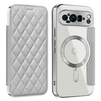 for Google Pixel 10 Pro XL Case Compatible with Magsafe, Slim Fit Flip Protective PU Leather Wallet Case with RFID Blocking Card Slot Build-in Len Protector for Google Pixel 10 Pro XL, Gray