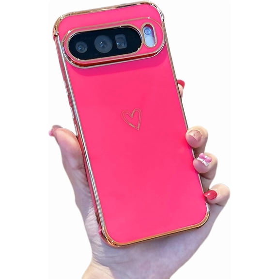 Google Pixel 10 Pro XL Case, Cute Love Heart Plating Edge TPU Cover