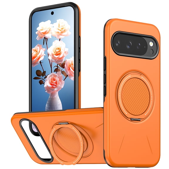 for Google Pixel 10 Pro XL Case with Magnetic Ring Holder, [Compatible with Magsafe] Kickstand Shockproof Drop Proof Anti-Scratch Slim Fit Shell Phone Case for Google Pixel 10 Pro XL, Orange