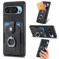thumbnail image 1 of For Google Pixel 10 Pro XL Phone Case Wallet with Card Holder,PU Leather Metal Ring Buckle Holder Kickstand  Women Men Magnetic Cover,Black,For Pixel 10 Pro XL, 1 of 7