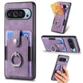 thumbnail image 1 of For Google Pixel 10 Pro XL Phone Case Wallet with Card Holder,PU Leather Metal Ring Buckle Holder Kickstand  Women Men Magnetic Cover,Purple,For Pixel 10 Pro XL, 1 of 7