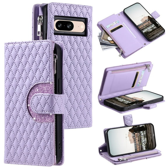 for Google Pixel 10 Pro XL Wallet Case with Card Holder & Kickstand & Wrist Strap, Flip Folio Book Style PU Leather Protective Cover with Crossbody Strap for Google Pixel 10 Pro XL, Purple