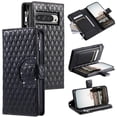 thumbnail image 1 of For Google Pixel 10 Pro XL Wallet Case Grid Texture Magnetic Flip Cover 9-Card Slots Zipper Pocket With Detachable Shoulder Strap And Wrist Strap,Black,For Pixel 10 Pro XL, 1 of 11
