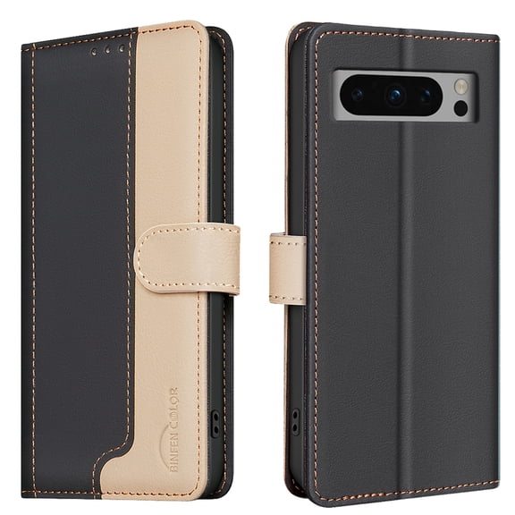 for Google Pixel 10 Pro XL Wallet Flip Case, Luxury Premium PU Leather Card Slots Strong Magnetic Closure Kickstand RFID Blocking Phone Case Cover for Google Pixel 10 Pro XL - Black