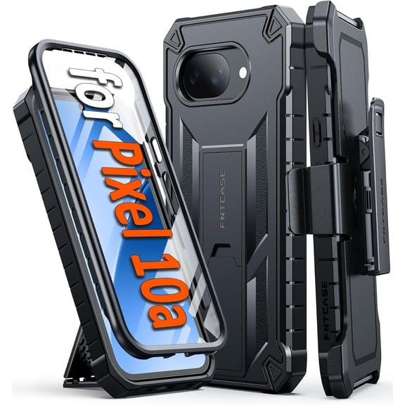 for Google Pixel 10A Case: with [Belt Clip Holster & Kickstand] [Built-in Screen Protector] [Military-Grade Protection] Heavy Duty Rugged Shockproof Phone Cover Black