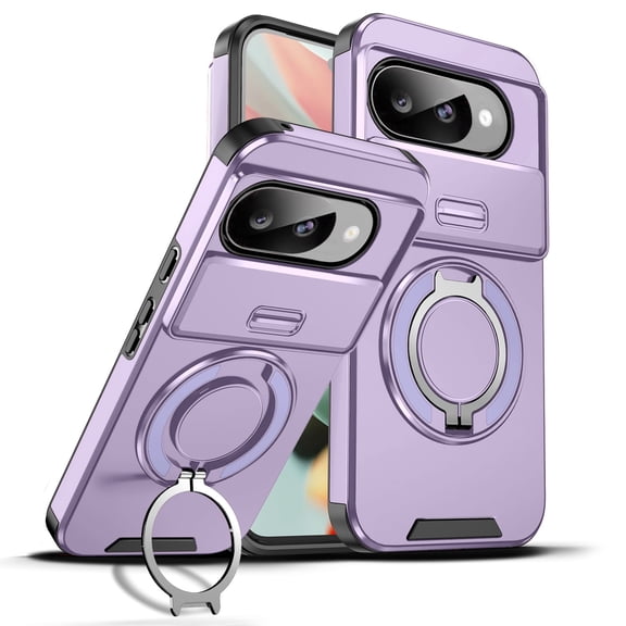 for Google Pixel 10A Case, Military Grade Shockproof Bumper Rugged Rotating Stand Ring Holder Anti-Scratch Magnetic Cover Compatible with Car Mount Case for Google Pixel 10A, Purple