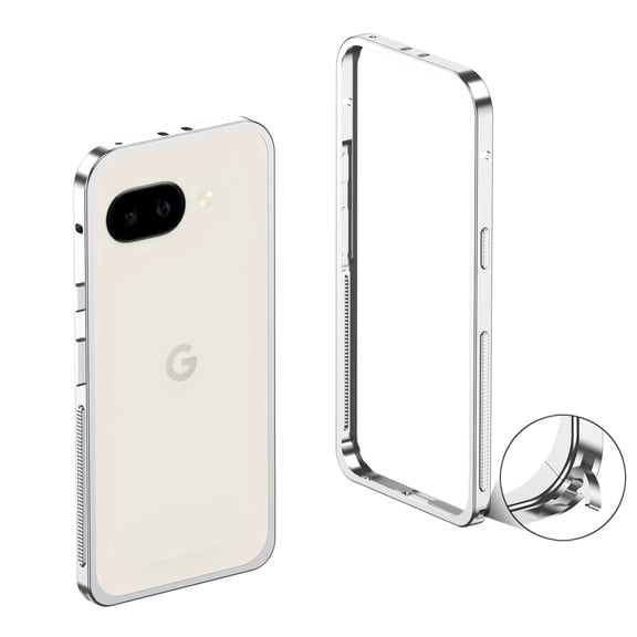 For Google Pixel 10A Metal Bumper Phone Case,Slim Fit No Back No Frame Backless Metal Bumper 4 Corners Shockproof Rugged Heat Dissipation Anti-fall Ultra Slim Frame Phone Case,Silver