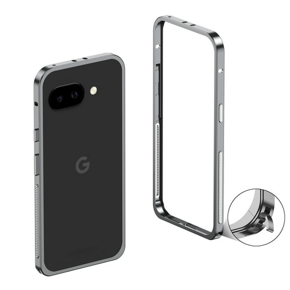 For Google Pixel 10A Metal Bumper Phone Case,Slim Fit No Back No Frame Backless Metal Bumper 4 Corners Shockproof Rugged Heat Dissipation Anti-fall Ultra Slim Frame Phone Case,Gray