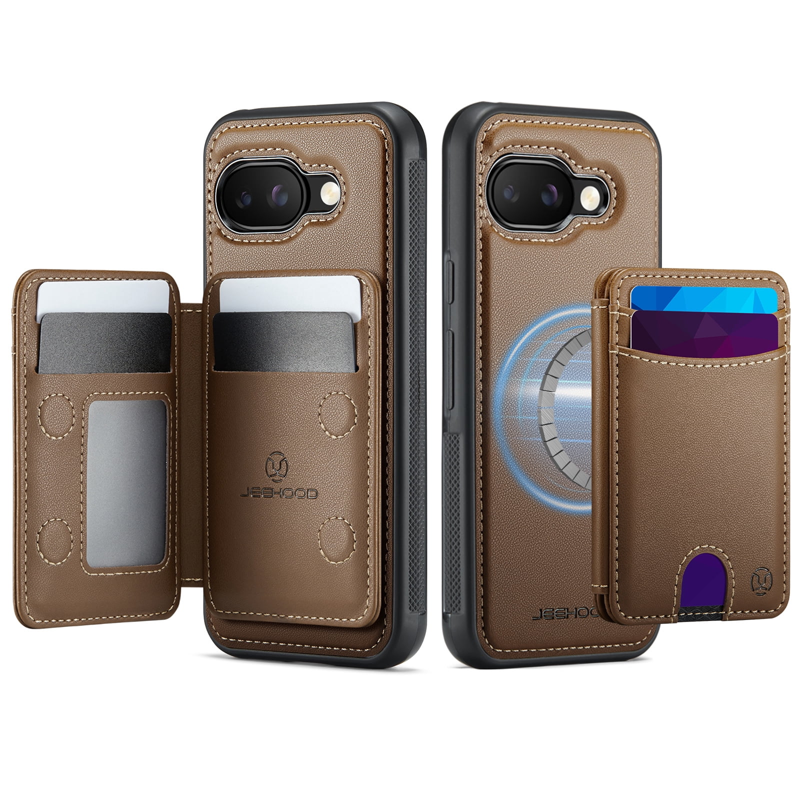 For Google Pixel 10A Phone Case,2-in-1 Magnetic Removable Flip Card Holder,Compatible With Mag-Safe,Anti-Scratch PU Leather,With Card Slots,Kickstand,Shockproof Durable Phone Case,Brown