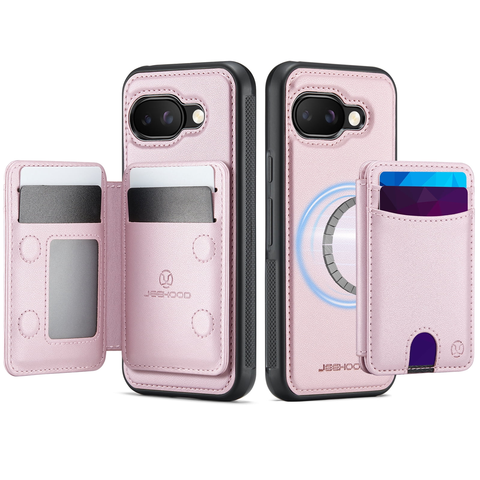 For Google Pixel 10A Phone Case,2-in-1 Magnetic Removable Flip Card Holder,Compatible With Mag-Safe,Anti-Scratch PU Leather,With Card Slots,Kickstand,Shockproof Durable Phone Case,Pink