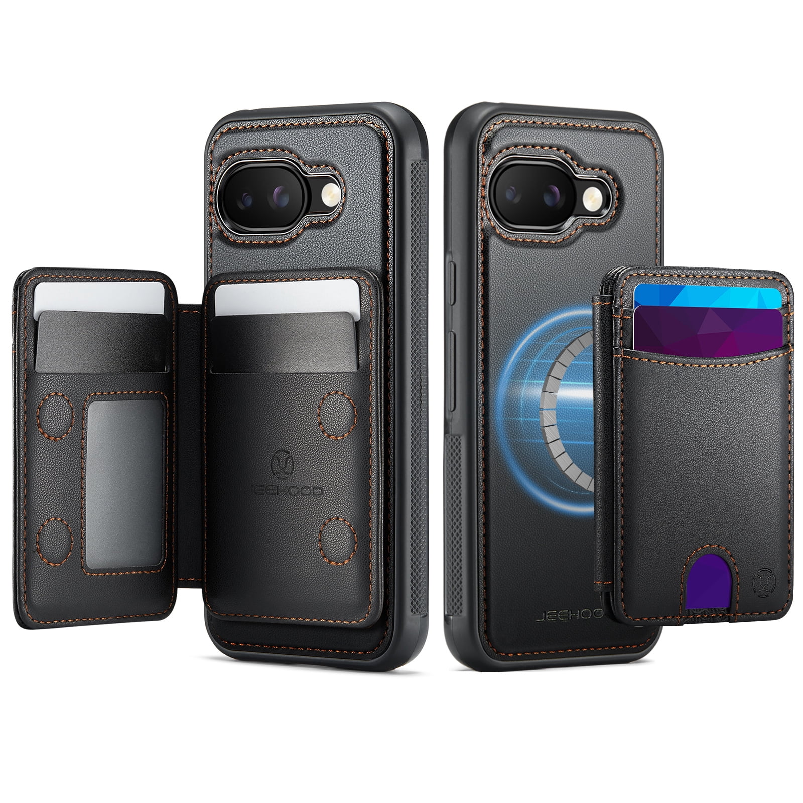 For Google Pixel 10A Phone Case,2-in-1 Magnetic Removable Flip Card Holder,Compatible With Mag-Safe,Anti-Scratch PU Leather,With Card Slots,Kickstand,Shockproof Durable Phone Case,Black