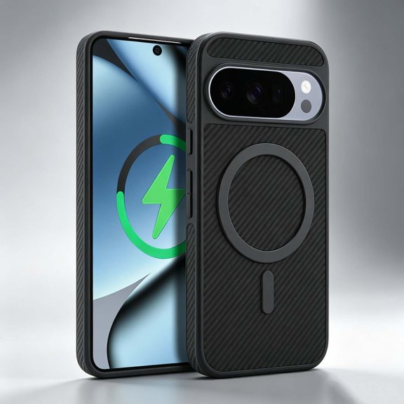 For Google Pixel 10A Phone Case,Compatible with Mag-Safe,Anti-Scratch Fiber Pattern PU Leather Back Design,PC + TPU Hybrid Shockproof Non-Slip Protection,Durable Thin Phone Case,Black