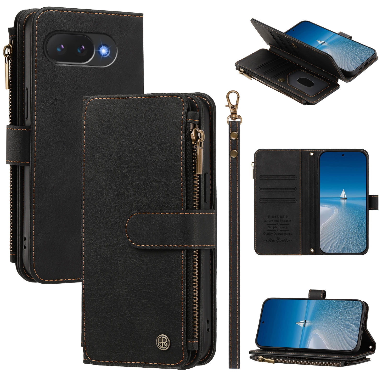 Google Pixel 10a Flip Wallet Case with Zipper Coin Pocket, Black ...