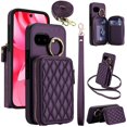 thumbnail image 1 of For Google Pixel 10a RFID Blocking Wallet Case Magnetic Flip Cover Multi-Card Slots Zipper Pocket With Ring Clasp Detachable Shoulder Strap And Wrist Strap,Dark purple,For Google Pixel 10a, 1 of 10