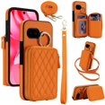 thumbnail image 1 of For Google Pixel 10a RFID Blocking Wallet Case Magnetic Flip Cover Multi-Card Slots Zipper Pocket With Ring Clasp Detachable Shoulder Strap And Wrist Strap,Orange,For Google Pixel 10a, 1 of 10