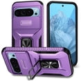 thumbnail image 1 of For Google Pixel 11 / 11 Pro Slim Fit Shockproof Hybrid with Slide Camera Cover & Rotated Ring Kickstand, [Military-Grade] Phone Case,Purple,For Pixel 11 / 11 Pro, 1 of 8