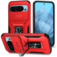 thumbnail image 1 of For Google Pixel 11 / 11 Pro Slim Fit Shockproof Hybrid with Slide Camera Cover & Rotated Ring Kickstand, [Military-Grade] Phone Case,Red,For Pixel 11 / 11 Pro, 1 of 8