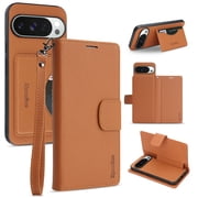 for Google Pixel 11 Wallet Case with 5 Card Slots 1 Cash Pocket,2 in 1 Detachable RFID Blocking PU Leather Flip Case with Stand Wrist Strap Shockproof Cover for Google Pixel 11,Brown