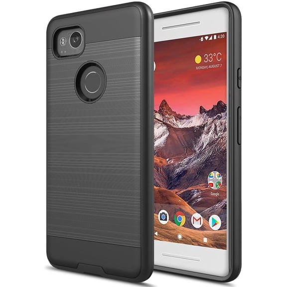 Google Pixel 2 Case, Torryka 2-Piece Sleek Drop protection Style Slim Brush Texture Protective Hybrid Defender Armor Case Cover for Google Pixel 2 (Black)