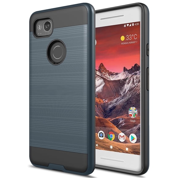 Google Pixel 2 Case, Torryka 2-Piece Sleek Drop protection Style Slim Brush Texture Protective Hybrid Defender Armor Case Cover for Google Pixel 2 (Navy)