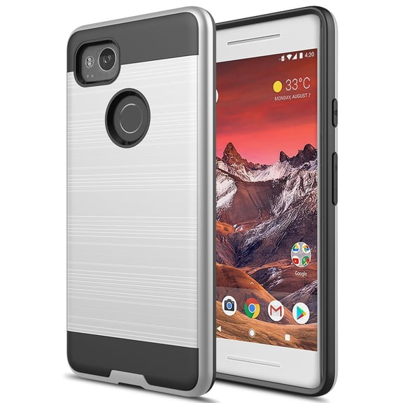 Google Pixel 2 Case, Torryka 2-Piece Sleek Drop protection Style Slim Brush Texture Protective Hybrid Defender Armor Case Cover for Google Pixel 2 (Silver)