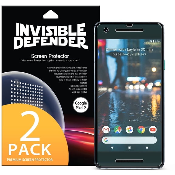 Google Pixel 2 Screen Protector, Invisible Defender [Full Coverage][2-Pack] Edge to Edge Curved Side Coverage Guaranteed [Case Compatible] Super Thin HD Clearness Film