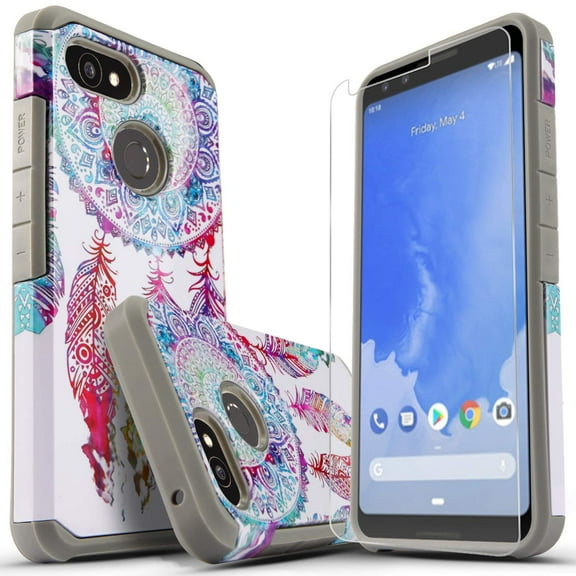 Google Pixel 3 Case, W/[HD Screen Protector], Heavy Duty Drop Protection Impact Advanced Rugged Protective Slim Fit Phone Cover-Dream Catcher