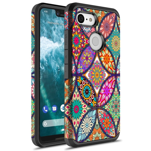 Rosebono Slim Hybrid Dual Layer Colorful Mandala Cell Phone Case for Google Pixel 3 XL