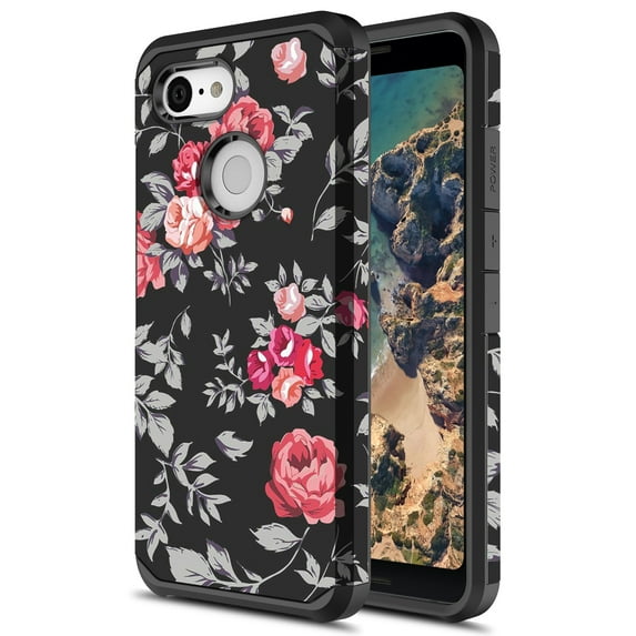 Rosebono Slim Hybrid Dual Layer Flower Cell Phone Case for Google Pixel 3 XL, Colorful