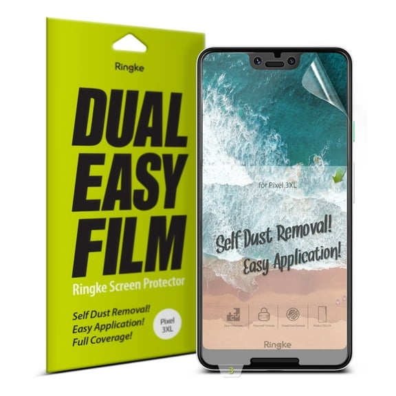 Google Pixel 3 XL Screen Protector, Ringke Dual Easy Film [2 Pack] High Resolution [Anti-Smudge Coating] Easy Application Case Friendly Screen Protector for Pixel 3XL (2018)