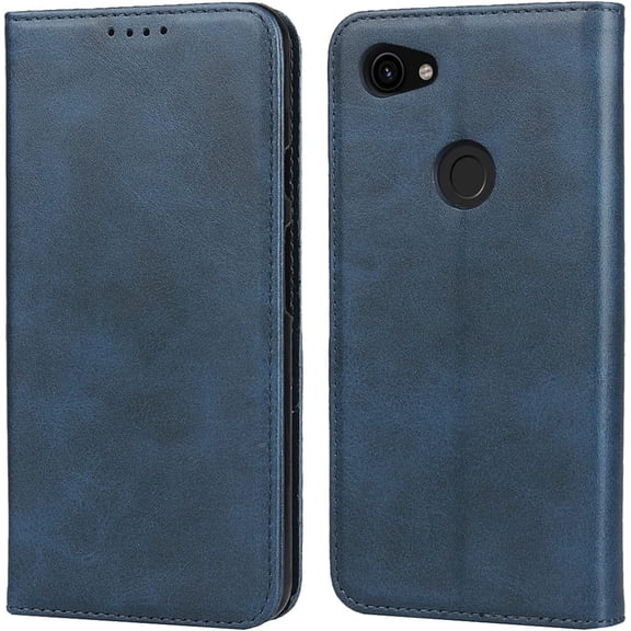 Google Pixel 3a Wallet Case,Premium PU Leather Flip Folio Case with Card Slot,Stand Holder and Magnetic Closure TPU Shockproof Interior Protective Case for Google Pixel 3a,Navy Blue