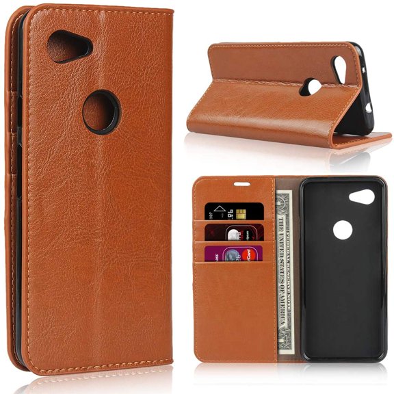 Google Pixel 3a XL Wallet Case, Premium Leather Folio Flip Full Body Case Cover Book Design with Kickstand Feature with Card Slots/Cash Compartment for Google Pixel 3a XL,Khaki
