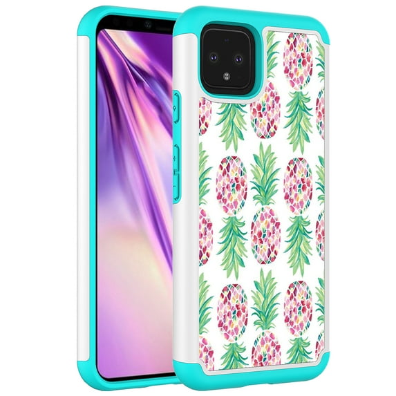 Google Pixel 4 Case, KAESAR Hybrid Dual Layer Graphic PU Leather Colorful TPU Fashion Protective Cover Armor Case for Google Pixel 4 (Pineapple)