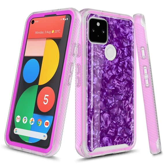 Google Pixel 4a with 5G Case (For 5G Version ONLY), Rosebono Graphic Design Shockproof Impact Resistant Protective Full-Body Rugged Clear Hybrid Bumper Case for Google Pixel 4a with 5G (Purple Shell)