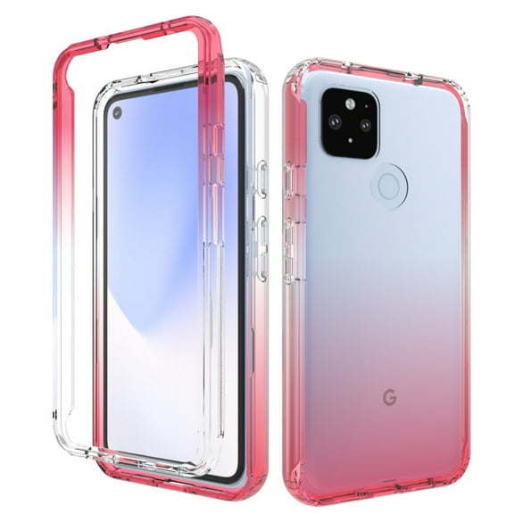 Google Pixel 4a with 5G Case, Rosebono Full-Body Rugged Ultra Transparency Hybrid Protective Case With Built-in Screen Protector Google Pixel 4a 5G Version (Red)