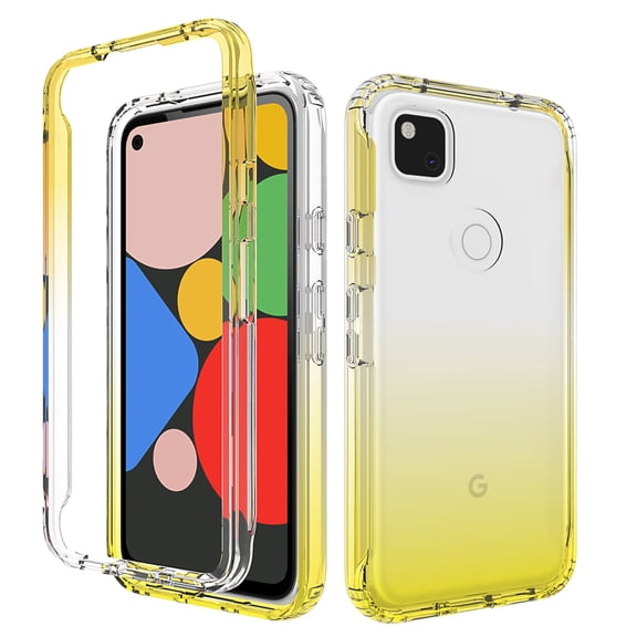 Google Pixel 4a Case (NOT For Google Pixel 4), Rosebono Full-Body Rugged Ultra Transparency Hybrid Protective Case With Built-in Screen Protector for Google Pixel 4a (Yellow)