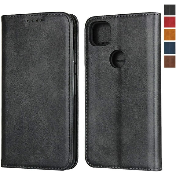 Google Pixel 4a Wallet Case,Pixel 4a Case,Premium PU Leather Flip Folio Case with Card Slot,Stand Holder,Magnetic Closure TPU Shockproof Interior Protective Case for Google Pixel 4a,Black