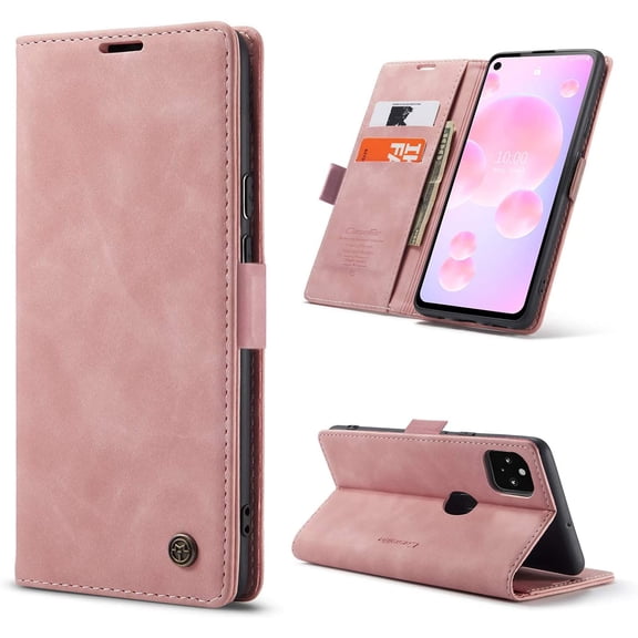 Google Pixel 5 Case, Flip Fold Leather Wallet Case with Credit Card Slot and Kickstand Magnetic Closure Protective Cover for Google Pixel 5 2020 (Pink)