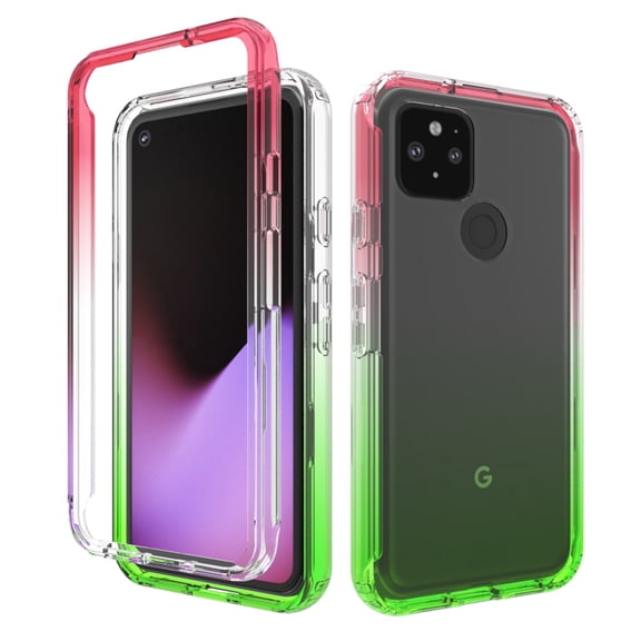 Google Pixel 5 Case, Rosebono Full-Body Rugged Ultra Transparency Hybrid Protective Case With Built-in Screen Protector Google Pixel 5 Version (Red/Green)