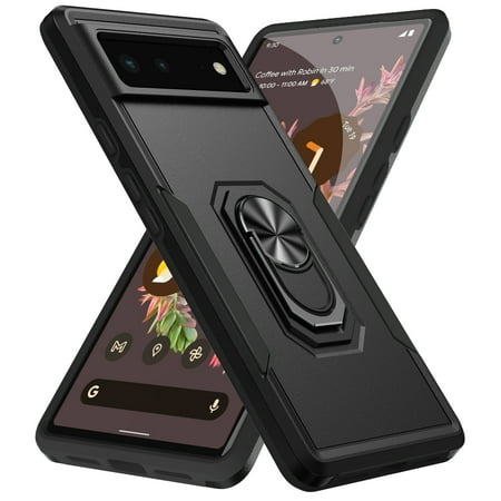 Google Pixel 6 Case, 360 Rotate Ring Stand Rugged Heavy Duty Shockproof Absorption Impact-Resistant Full Body Protective Bumper Phone Case For 6.4 inch Google Pixel 6,Black