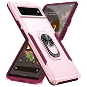 Google Pixel 6 Case, 360 Rotate Ring Stand Rugged Heavy Duty Shockproof Absorption Impact-Resistant Full Body Protective Bumper Phone Case For 6.4 inch Google Pixel 6,Pink + Rose