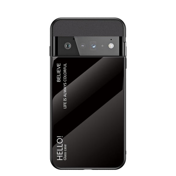 for Google Pixel 6 Case [Military Grade Shockproof] Stylish Tempered Glass Back Luxury Slim Protective Two Layers Hard PC+Soft Silicone Rugged Women Men Anti-Scratch Cover,Black